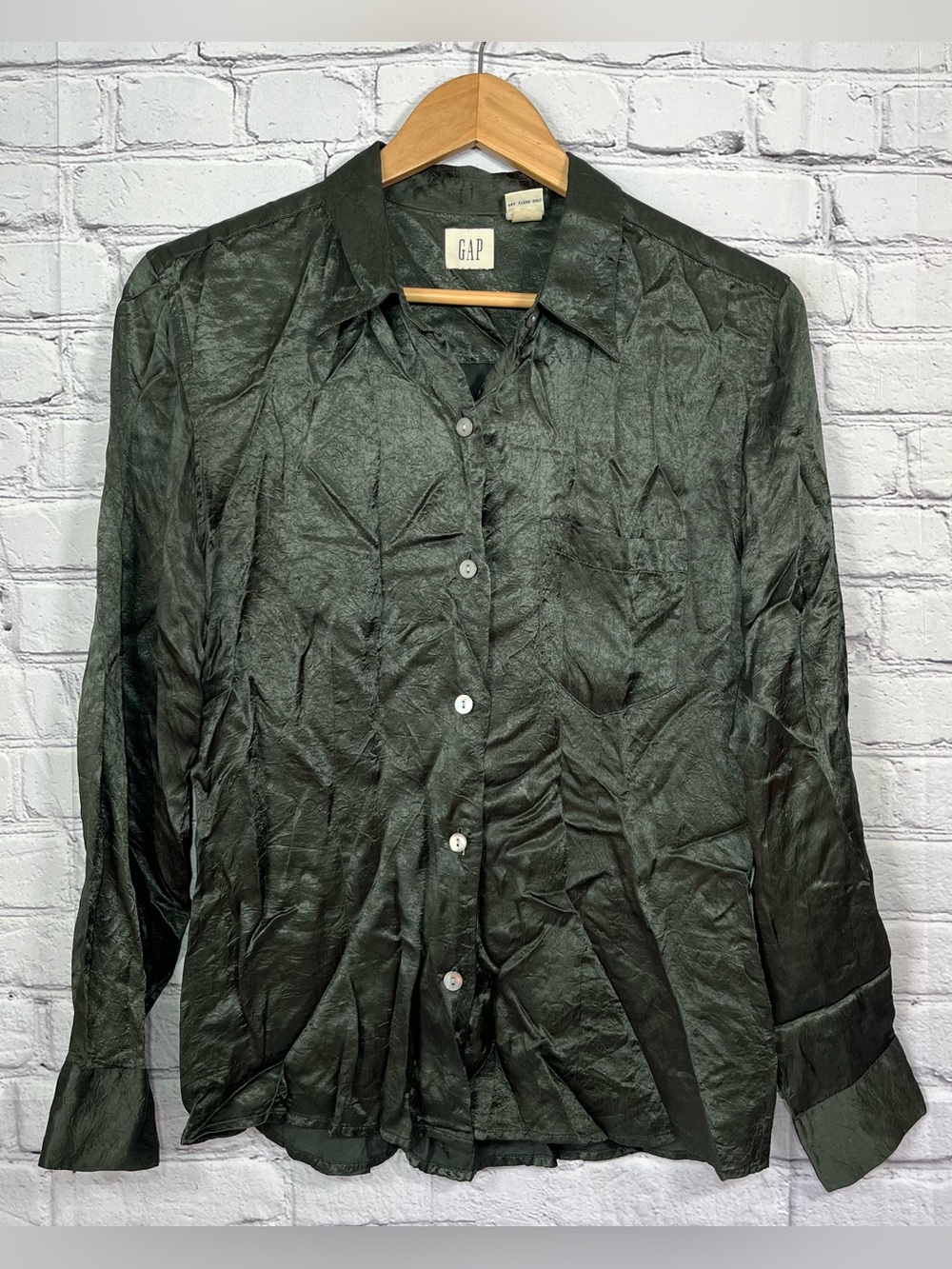 Vintage Gap Satin Button Up Shirt Womens Size Medium Green